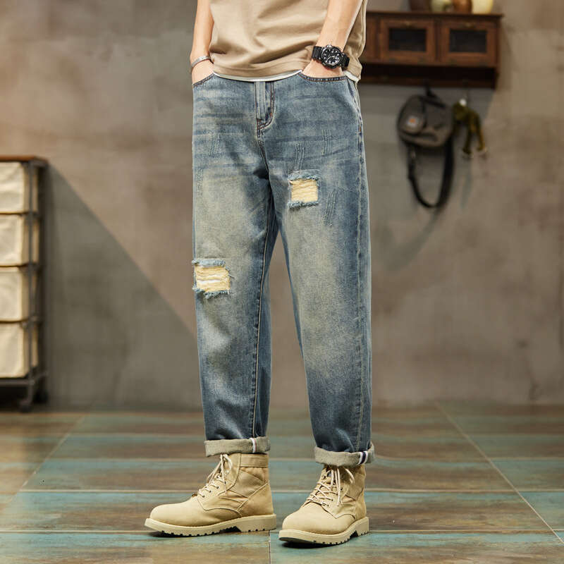 Jeans 2024 Spring and Autumn Straight Leg Loose Casual Korean Version Trend Versatile Oversized Pants Mens Fashion Brand College Style Pants Trousers 