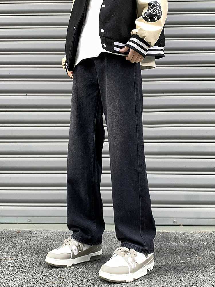 2025S Fashion Designer New High Street Mens Straight Jeans Korean Fashion Elastic Waist Retro Blue Casual Denim Pants Male Baggy Jean Trousers Z