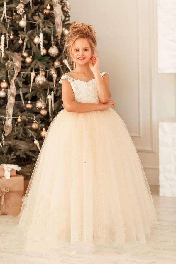 Tulle Lace wer Girl Long Train With Bow Birthday Wedding Party Princess Banquet Ball Gown Kids Dresses For Girls 2024