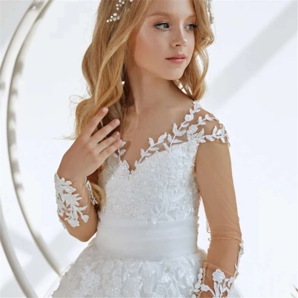 Birthday Party Banquet Princess First Communion Gown wer Girl Dresses Tulle Puffy Applique Taig Long Sleeve For Wedding