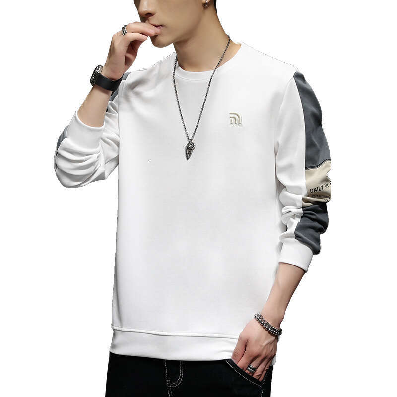 Sweatshirt Men's Korean Round Neck Trendy Loose and Versatile 2024 Spring New Long Sleeved T-shirt Personalized Casual Top Longer Zip Up Hoodie M