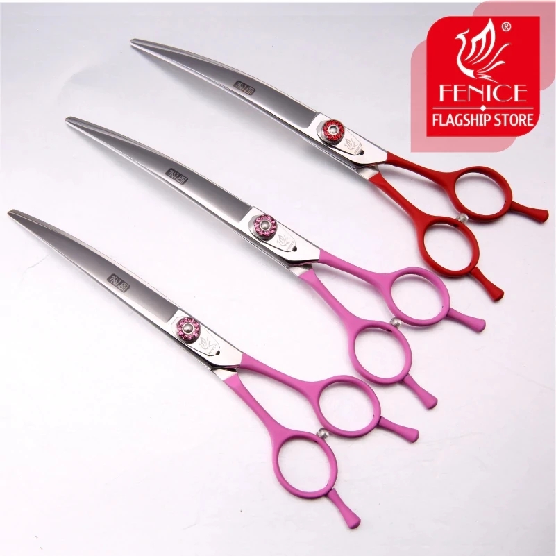 Fenice professional 7.0/7.5/8.0 inch pet curved scissors in dog scissors grooming cutting shears makas tijeras