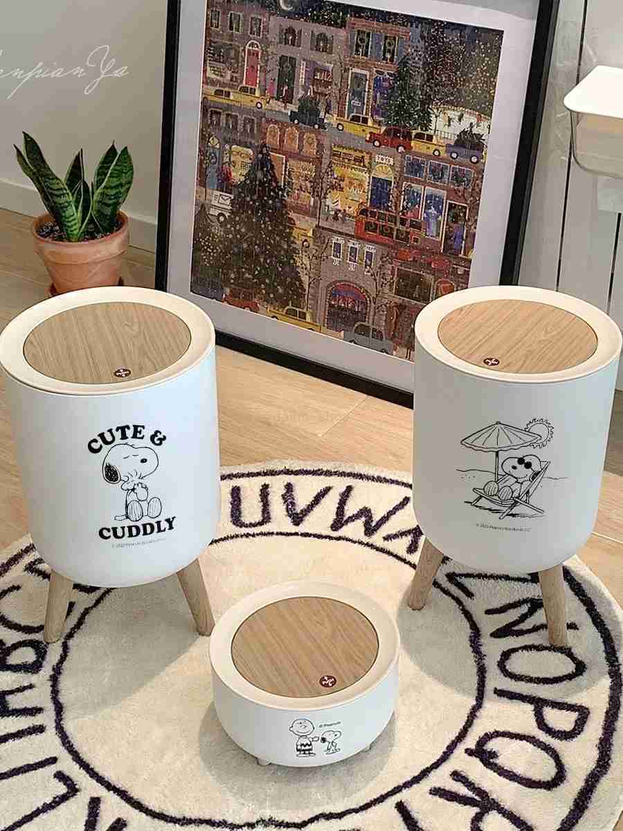 Cute cartoon press type trash can kitchen living room bathroom bedroom high foot trash can minimalist desktop storageB240726