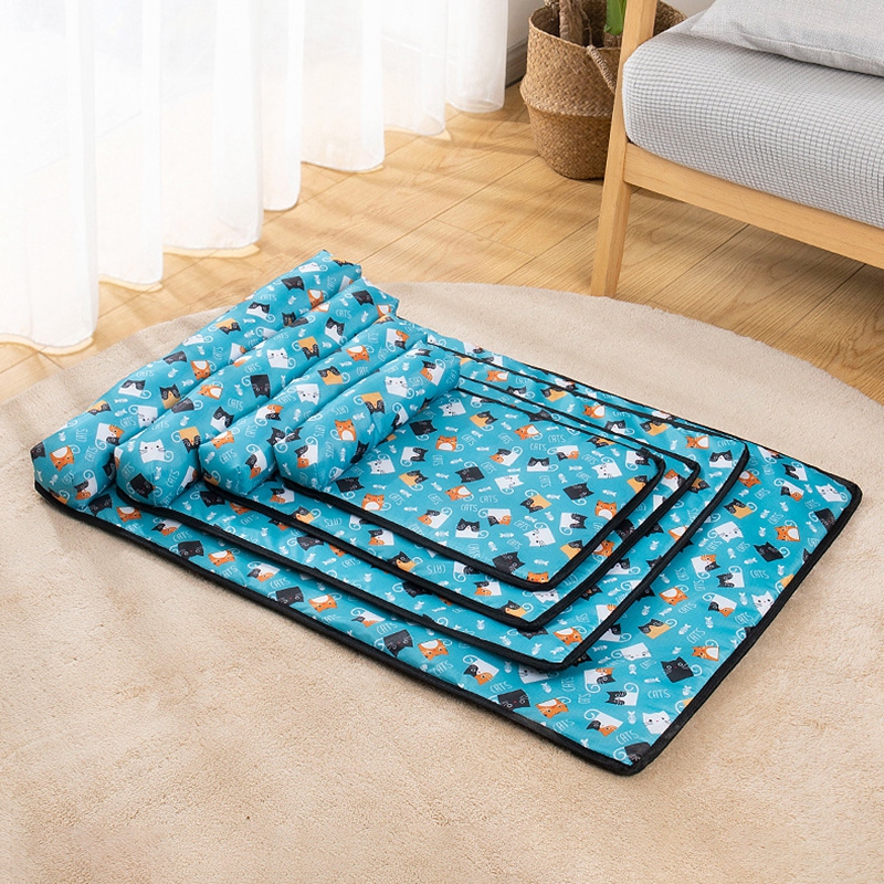 Dog Bed Mat Cooling Summer Pad Mat Pet Dog Sleeping Bed with Pillow Dogs Cats Ice Silk Blanket Cooling Pet Bed Pet Accessories