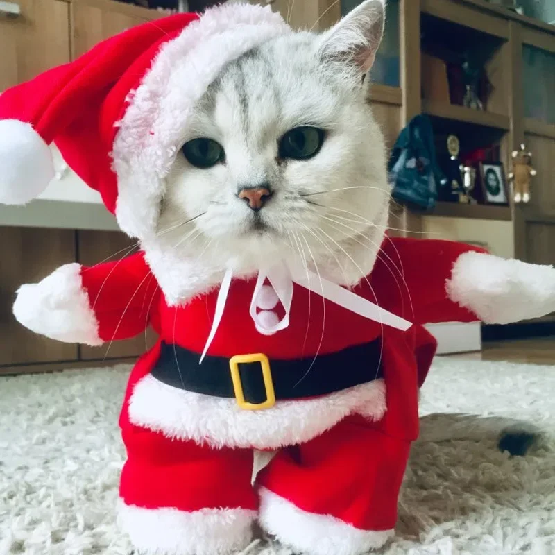Christmas Clothes Santa Claus Costume Winter Puppy Pet Cat Coat Jacket Dog Suit with Cap Warm Clothing For Dogs Cats