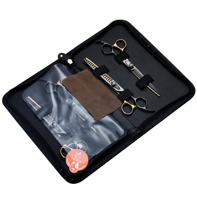Fenice JP440C Steel 6.5/7/7.5/ 8 Inch Professional Pet Dogs Grooming Scissors Set Straight Curved Thinning Shear Scissors
