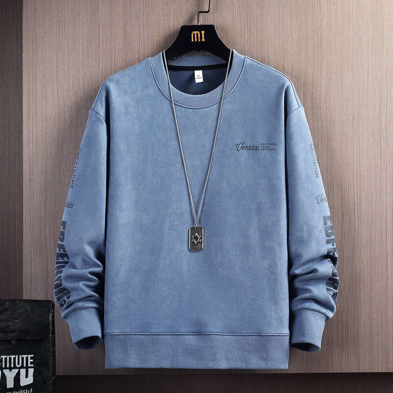 Suede Hoodie for Men 2024 New Round Neck Pullover Long Sleeved T-shirt Spring and Autumn Loose Trendy Brand Top Zip Up Hoodie Men Y2k Hoodie Goth Y2k
