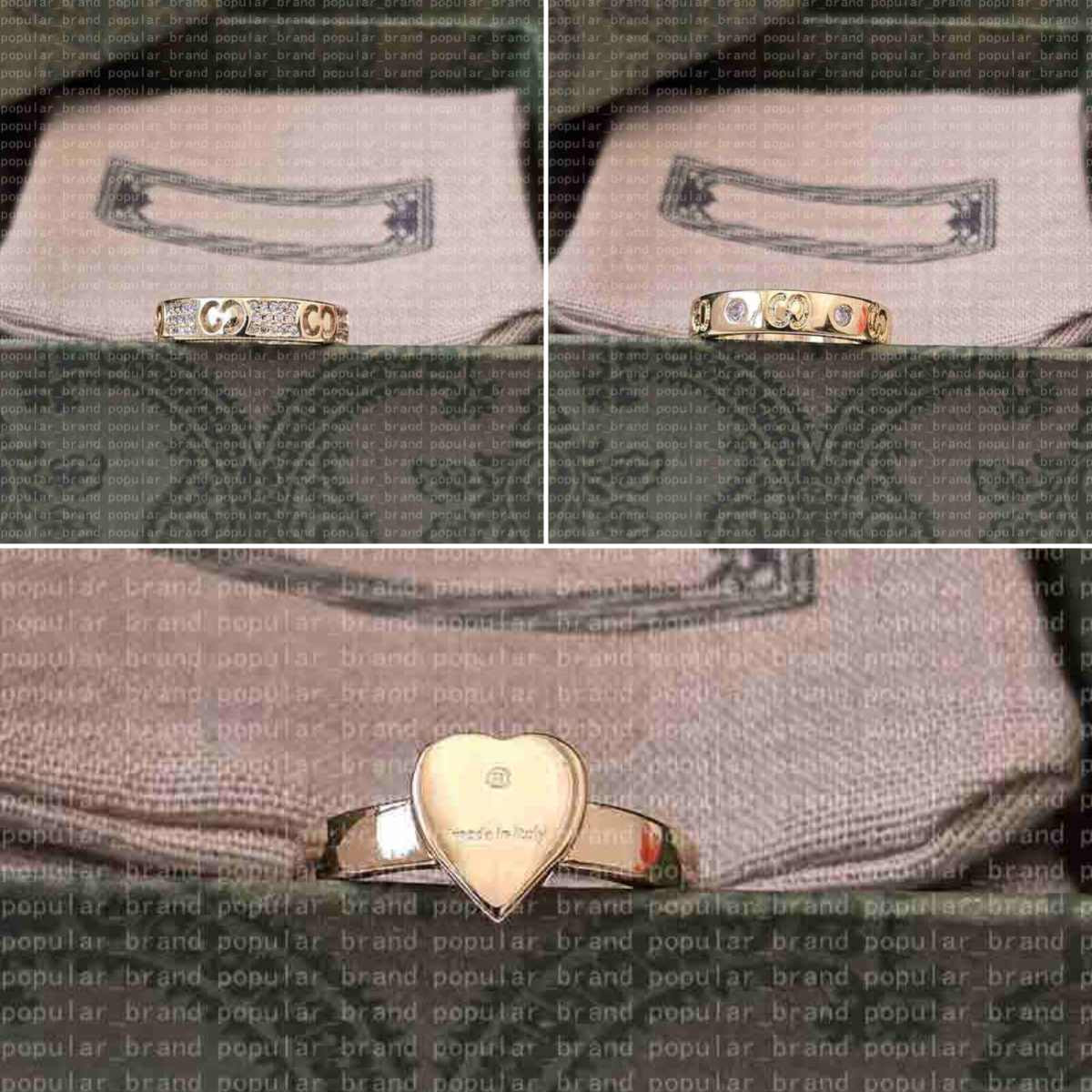 Irregular Diamond Shape Silver Ring Mens Ring For Women 18K Gold Full Diamond Ring Luxury Letter G Ring with Box