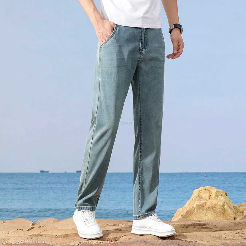 Lyocell Thin Denim Jeans For Men Straight Pants Baggy Soft Silk High Quality Brand Fashion Denim Pants Summer Autumn Trousers Z240912