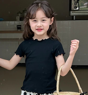 2024 Summer T-shirt Girl Baby Korean Short Sleeved T-shirt Sweet Lace Solid Color T-shirt Girl Sweet Gentle Clothes 240712bj