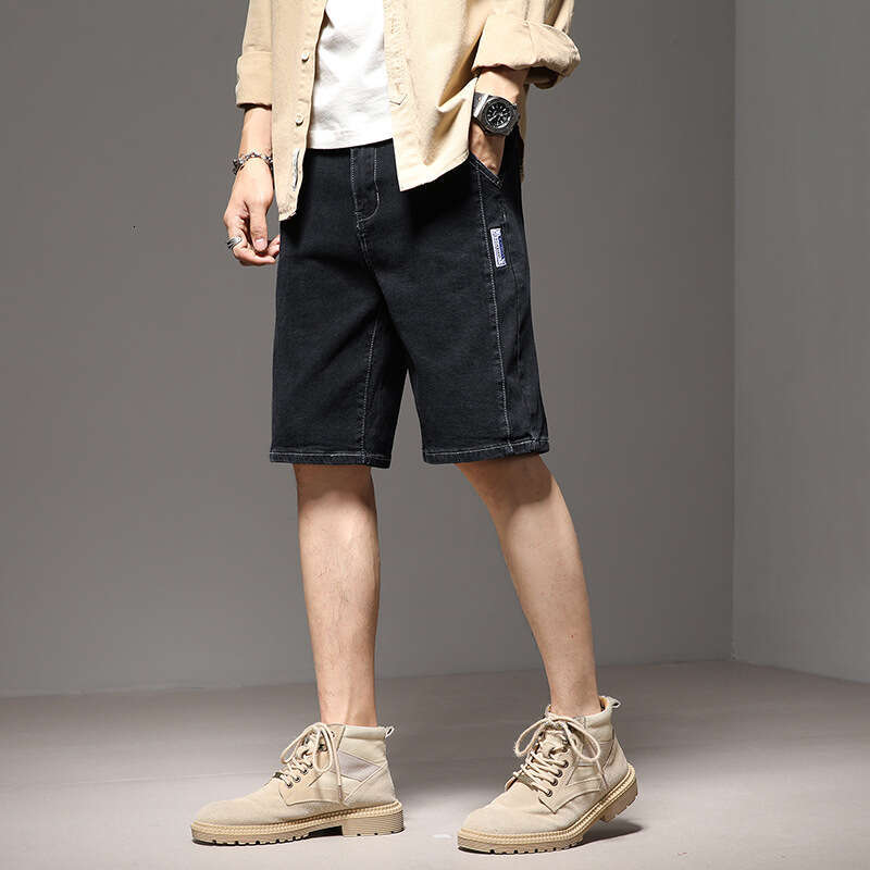 Thin Denim Shorts 2024 New Summer Quarter Trend Korean Version Elastic Mens Mid Length Pants Ice Silk Bound Feet Nine Points Jeans for Pregnant Women