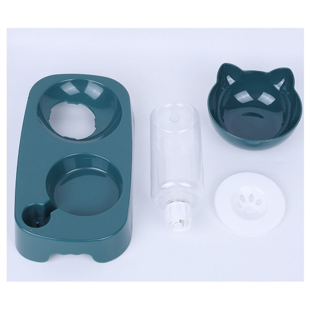 Double Cat Bowls with Stand Automatic Water Storage Dispenser Pet Dog Food Bowl 2-in-1 Splash-proof Water Container Bowl Feeder