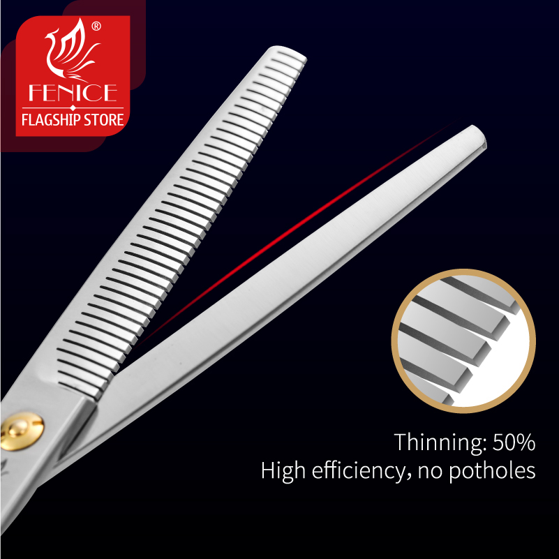 Fenice Professional 7.0 inch Pet Grooming Scissors Fluffy Traceless Dog Thinning Scissors Shears Thinning Rate 50%