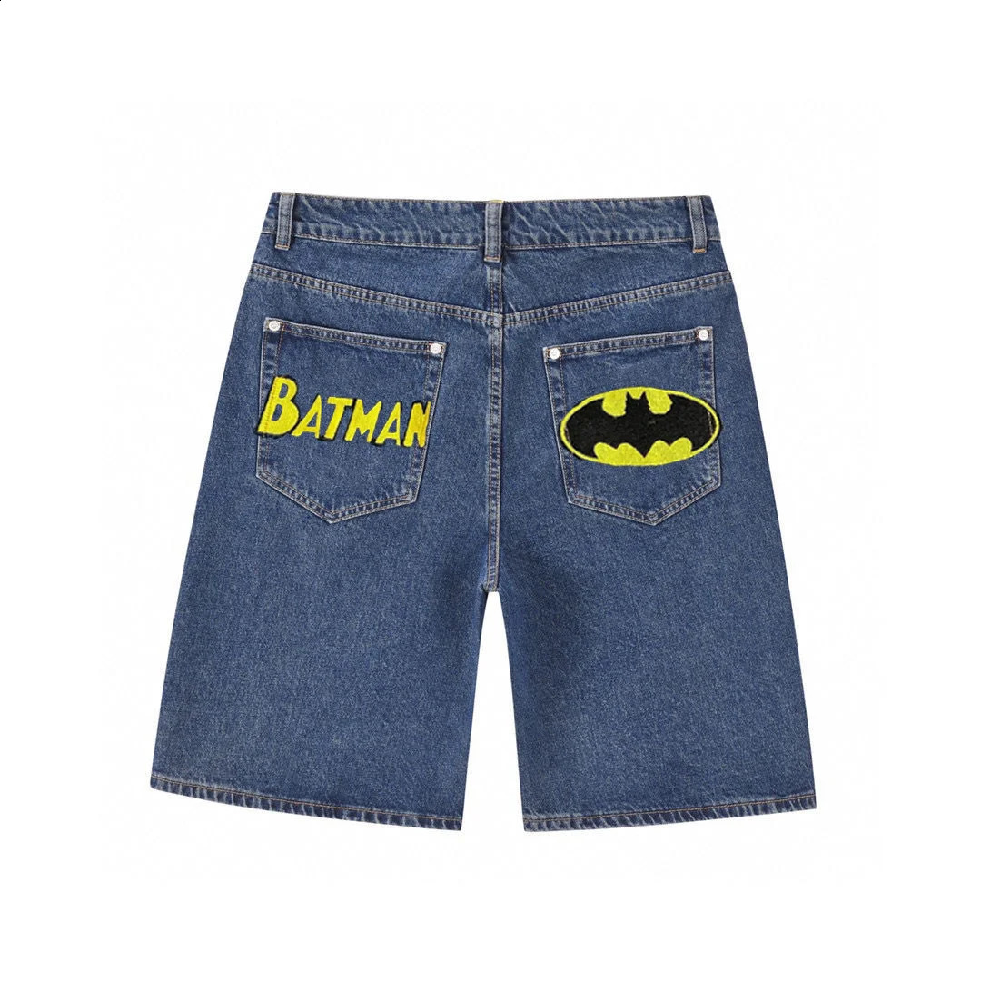 2024 Summer Retro Shorts Hip-Hop Jeans Y2K Pocket Letter Print Jeans Mens Trendy Personalized Shorts Summer Knee-length Pants 240716
