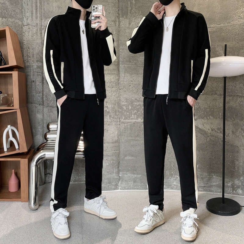 Mens 2024 New Spring Korean Loose Two Piece Youth Leisure Cotton Sports Set Hip-hop Style Sport College Style Jeans for Pregnant Women Gold Velvet Pan