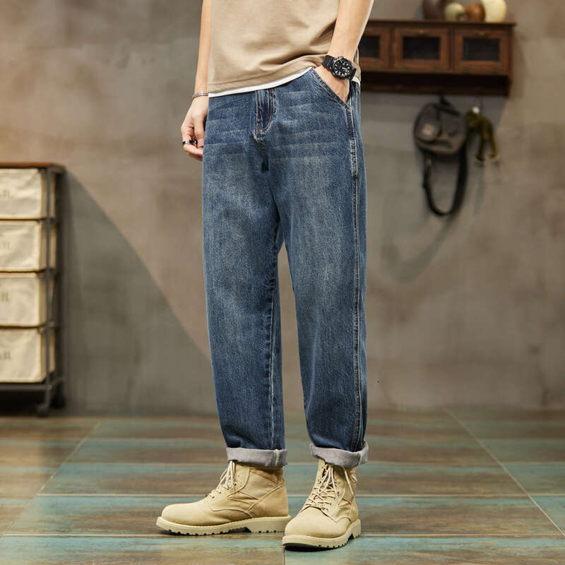Jeans 2024 Spring and Autumn Straight Leg Loose Casual Korean Version Trend Versatile Oversized Pants Mens Fashion Brand College Style Pants Trousers 