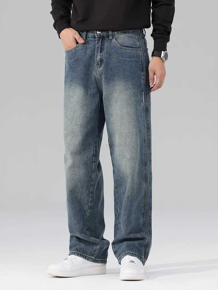 2025S Fashion Designer Autumn New Baggy Jeans Mens Straight Casual Vintage Streetwear Trousers Male Brand Fashion Elasticity Denim Pants