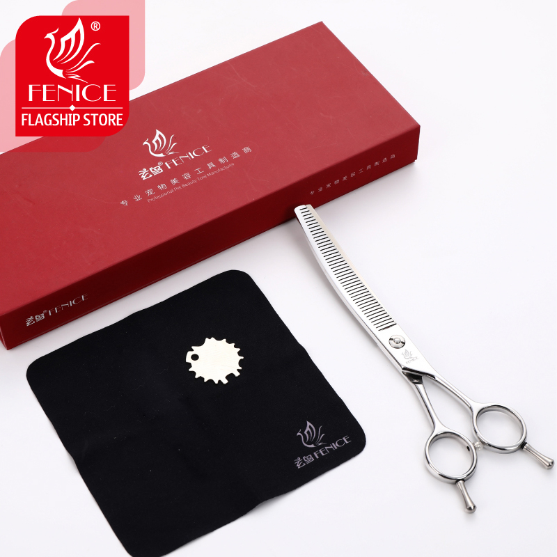 Fenice 6.5/7/7.5 inch curved thinning scissors pet dog grooming shears Bichon dog scissors fluffy traceless thinning rate 50-55%