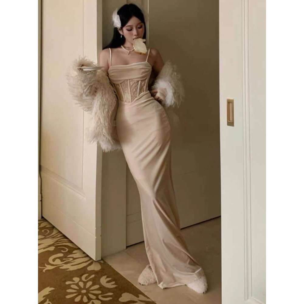 Sexy Bodycon Long for Women Evening Party Robe Special Ocn Dresses Veet Lace Patchwork Spaghetti Strap Slim Vestidos