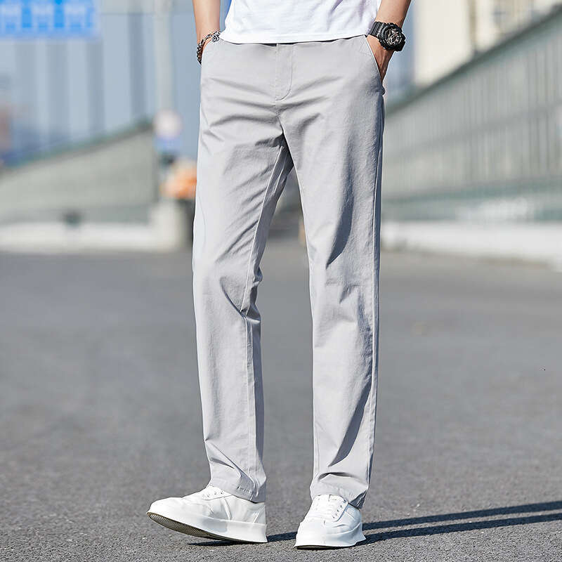 Casual 2024 Autumn Korean Version No Perm Slim Fit Straight Leg Cotton Trousers Versatile Pants Mens Fashion Bound Feet Military Pants for Man