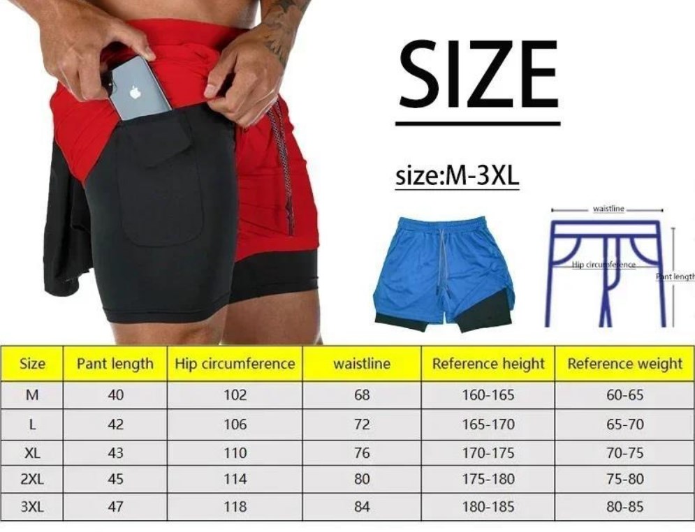 Men's Shorts Summer Men Running Fitness Gym Training 2 In 1 Sports Quick Dry Workout Jogging Double Deck Sports And Fitness Shorts