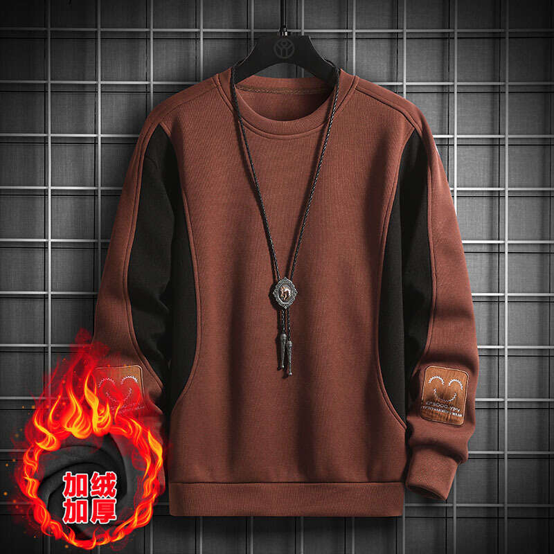 Round Neck Sweater Men's Autumn/winter 2024 Casual Long Sleeved T-shirt New Korean Trend Plush Versatile Loose Top Designer Hoodie Mens Fashion S