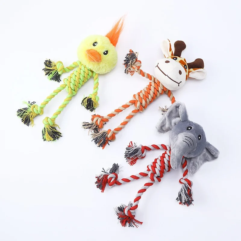 Pet Dog Squeaky Toy Soft Plush Chew Stuffed Animal Shape Bite Resistant Dog Cotton Rope Toys For Small Dog Pet Supplies