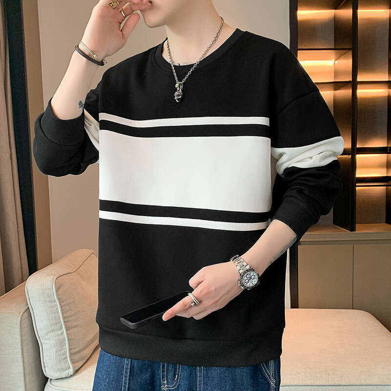 Trendy Round Neck Hoodie for Men, 2024 Autumn New Style, Loose Fitting Pullover, Casual and Versatile, Handsome Long Sleeved T-shirt Top Mens Hoodie