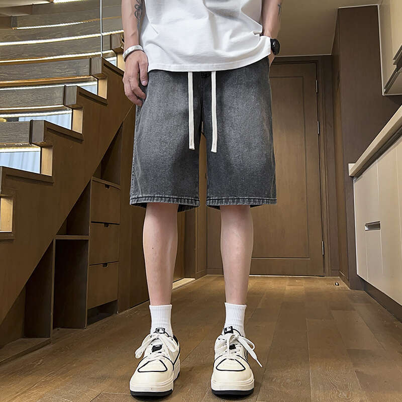 Boys' American Straight Leg Shorts Mens Summer Trendy Brand Pants 2024 New Loose Casual Denim Five Quarter Pants Bound Feet Jeans for Pregnant Wo