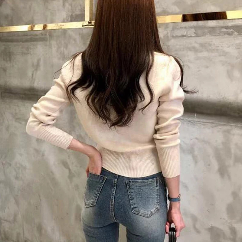 Autumn Long Sleeve Fashion Women Cardigans Sweater Knitted Coat Short Casual Single Breasted Korean Slim Chic Ladies Tops 17375 240819