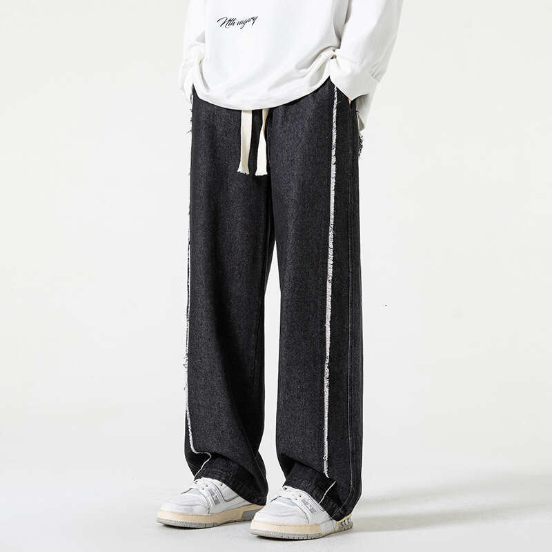 Straight Denim Autumn Loose Wide Leg 2024 New Work Casual Mens Pants Simplicity Large Size Overalls Sport Jeans for Pregnant Women Men Pants Cotton