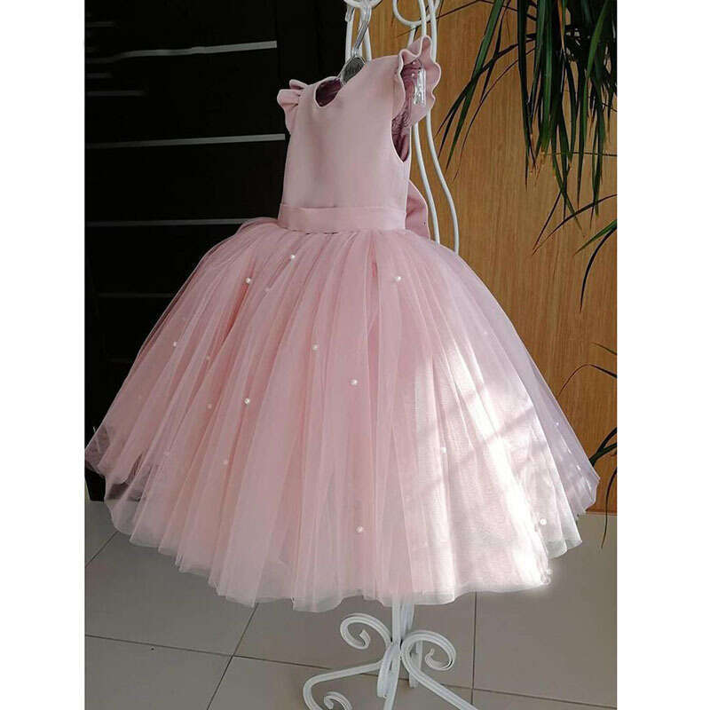 wer Girl Dresses Birthday Tulle Dress Backless Bow Wedding Gown Kids Party Wear Princess Pink Baby Bowknot Toddler