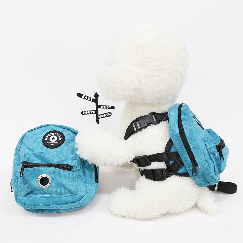 Petstyle Retro Corduroy Self Backpack Dog Protective Outgoing Bag Traction Rope Adjustable Dog Leash Rope Bag For Outgoing
