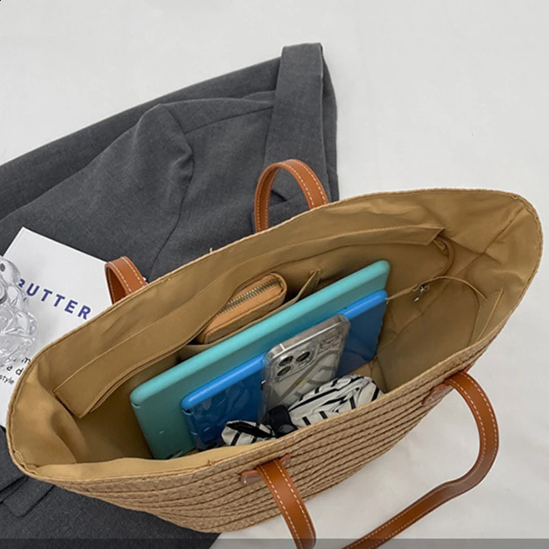 Bohemian Style Beach Bags High Capacity Handmade Straw Handbag Casual Travel Beach Bag Shopping Pack Purse Women Bag 240725