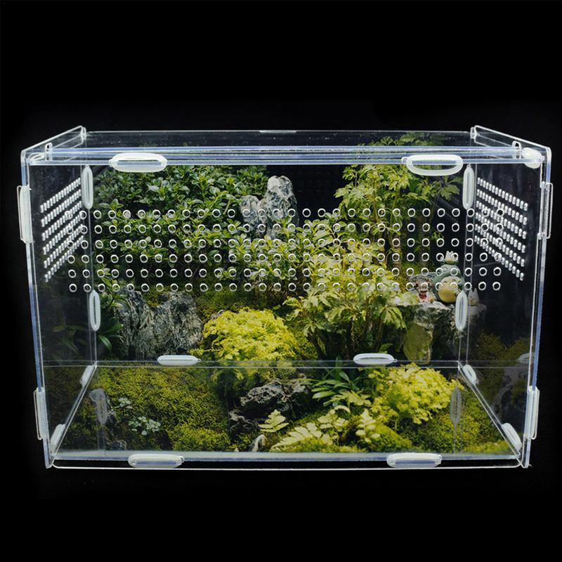 Transparent Reptile Animal Insect Pet Breathable Feeding Plastic Box Hamster Frog Snake Escape-Proof Cage Turtle Lizard Silkworm