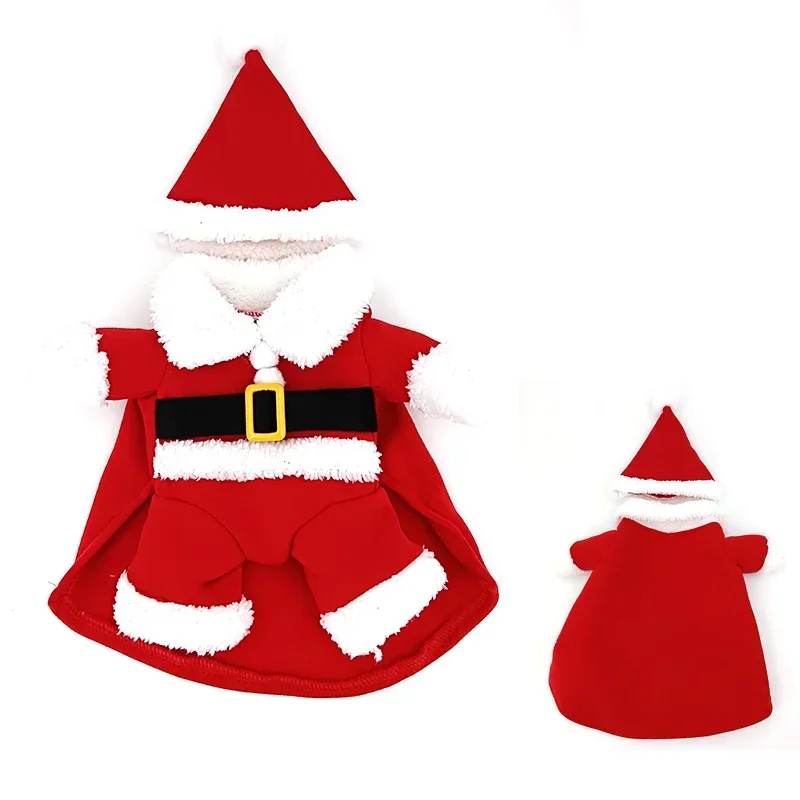 Christmas Clothes Santa Claus Costume Winter Puppy Pet Cat Coat Jacket Dog Suit with Cap Warm Clothing For Dogs Cats