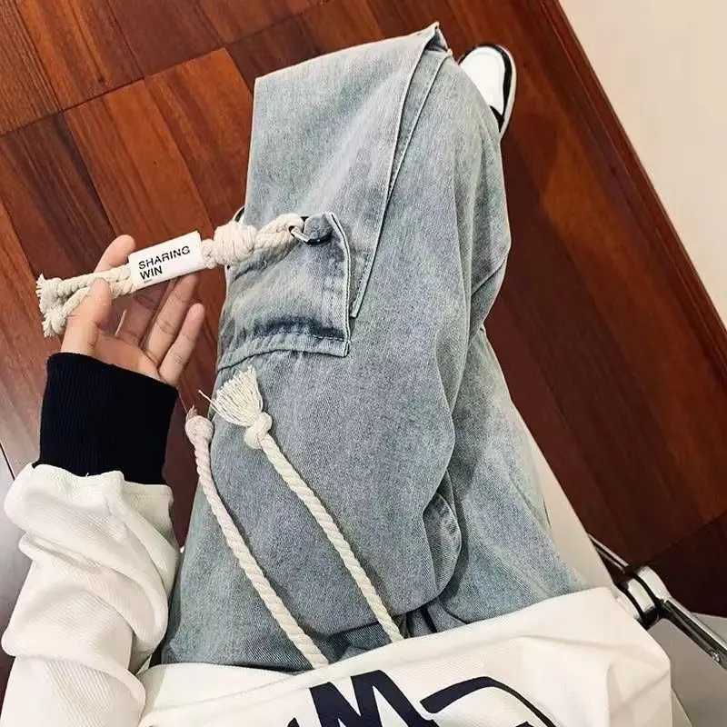 2025S Fashion Designer Foufurieux Baggy Trousers Male Denim Black Wide Leg Mens Jeans Oversize Cargo Korean Streetwear Hip Hop Pants