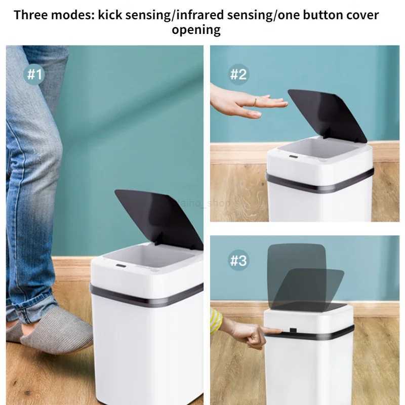 Kitchen Trash Bin 13L Bathroom Touch Trash Can In The Toilet Smart Garbage Bucket Waste Bins Dustbin Smart Trash Can Box HolderB240726