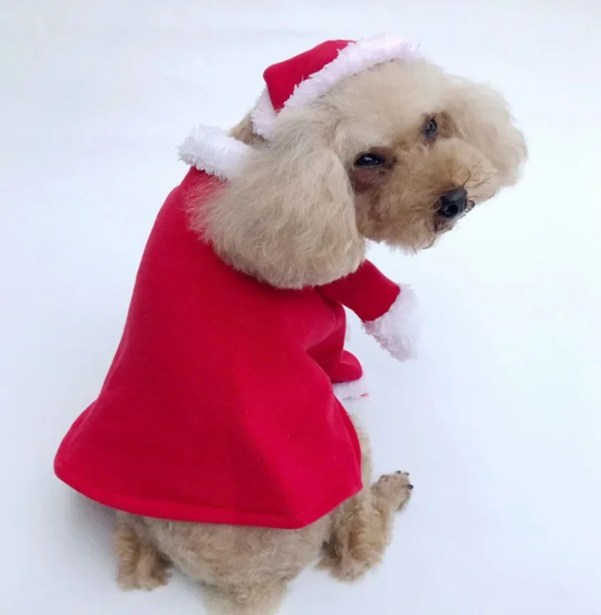Christmas Clothes Santa Claus Costume Winter Puppy Pet Cat Coat Jacket Dog Suit with Cap Warm Clothing For Dogs Cats