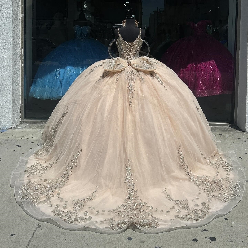 Champagne Quinceanera Ball Gown Off The Shoulder Sequined Appliques Beads Birthday Dress Lace Up quinceanera de 15 anos