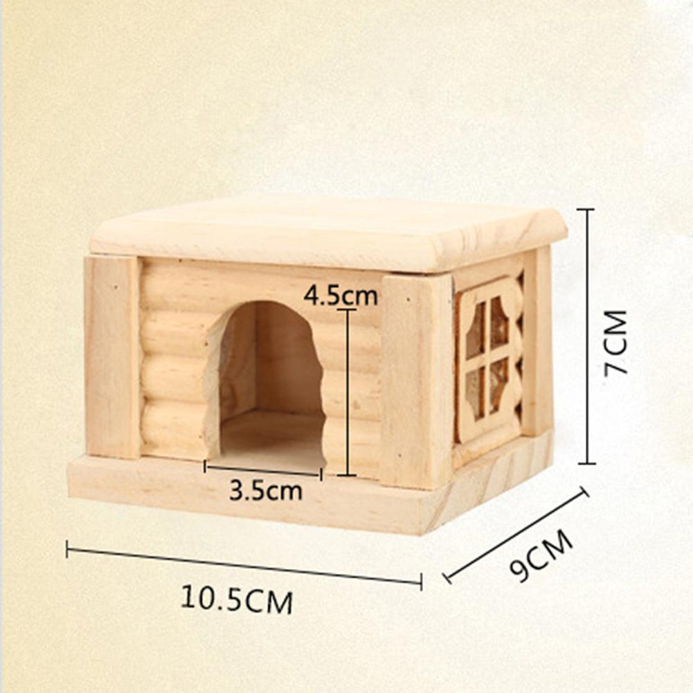 Natural Wooden Hamster House Flat Top Hideout Hut With Window for Hamsters Squirrels Gerbils Golden Bears Small Animals
