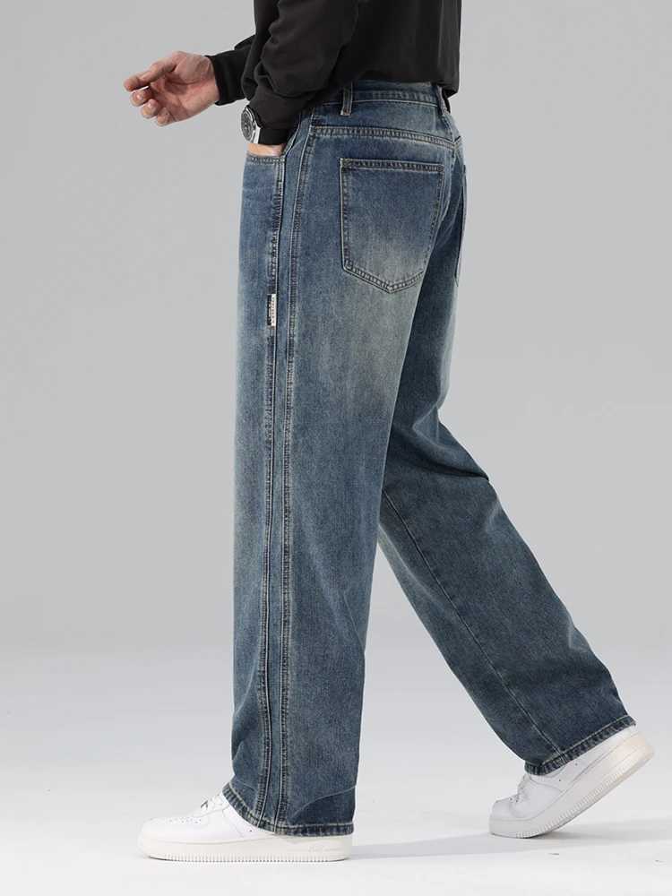 2025S Fashion Designer Autumn New Baggy Jeans Mens Straight Casual Vintage Streetwear Trousers Male Brand Fashion Elasticity Denim Pants