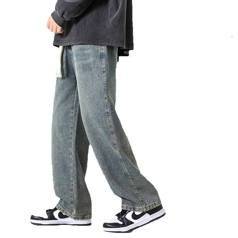 Jeans 2024 Autumn Straight Men Loose and Versatile Trend Wide Leg for Casual Long Pants College Style Overalls and Sweat Pants Unisex Men Pants Cotton