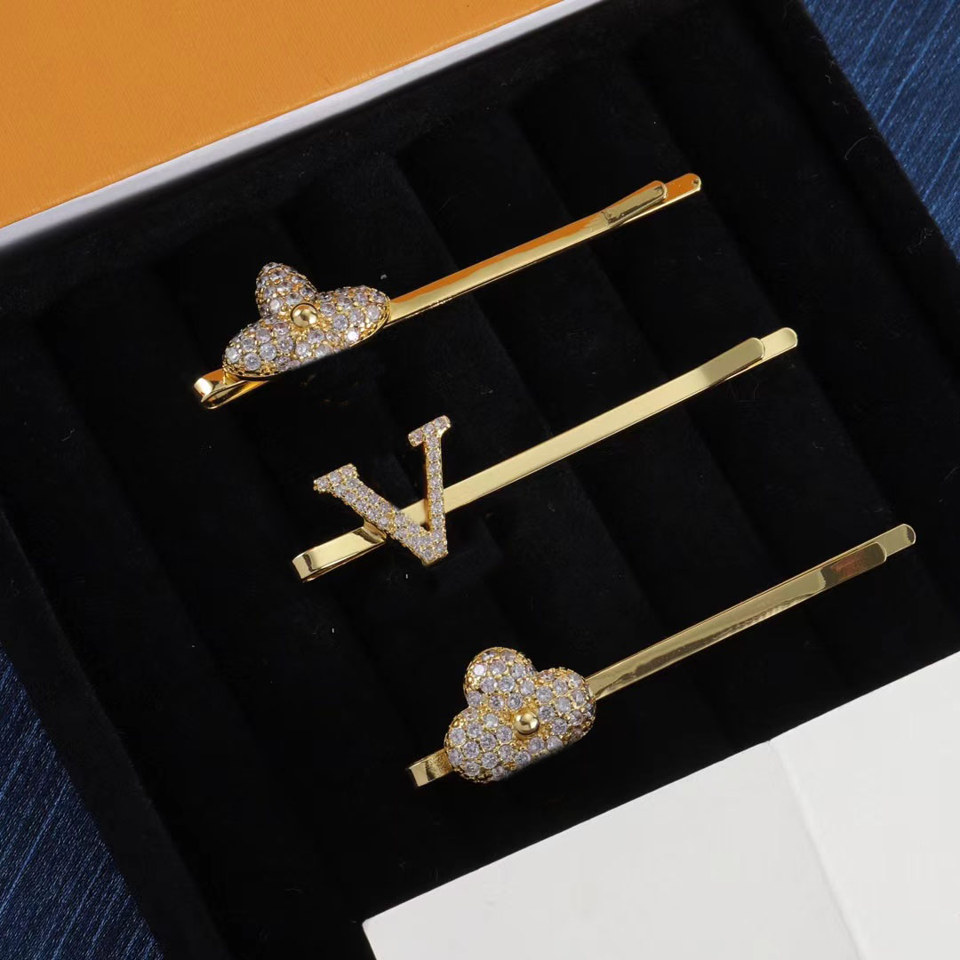 2024 New 3-in-1 Hairpin Women's Diamond Pattern Letter brand Designer Hair Clips Barrettes Gift Jewelry Gold Silver Rose gold Optional