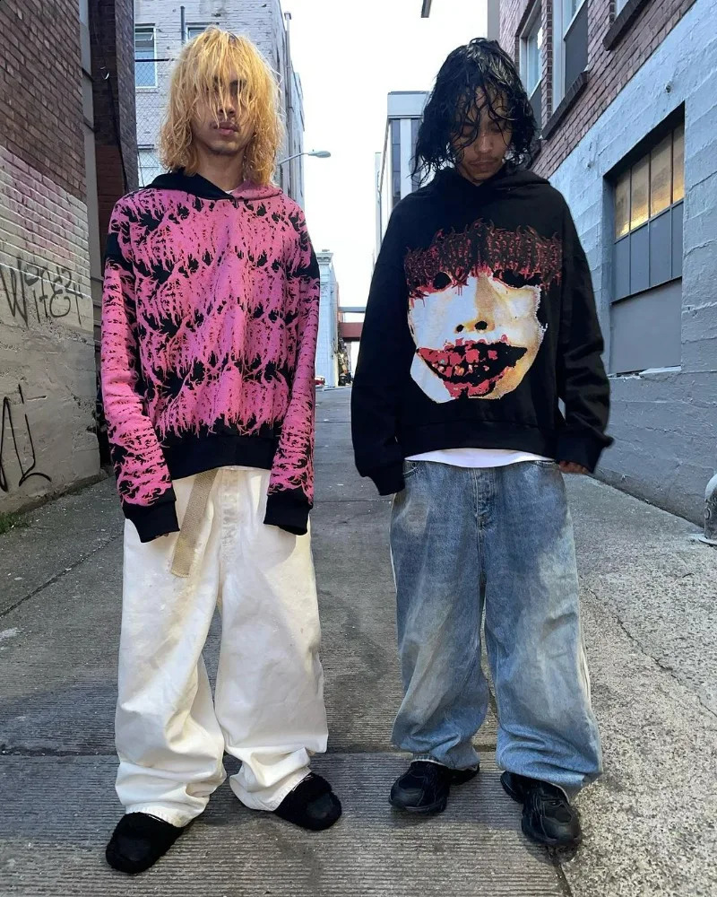 Y2k American Street Fashion Anime Letter Graffiti Print Oversized Hoodie Men Goth Hip Hop Fashion Pullover Sweatshirt Women 240726