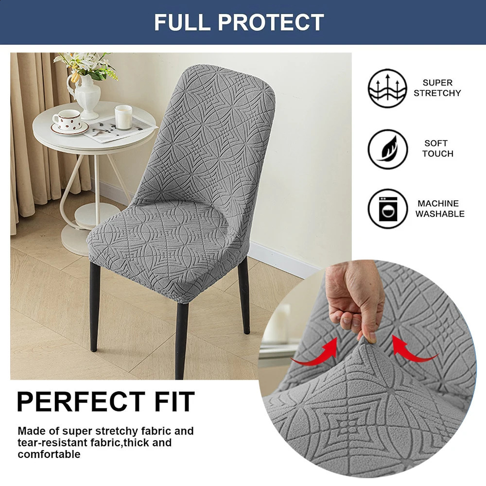 Stretch Curved Back Dining Chair Cover Jacquard Elastic Arc Seat Covers Washable Antidirty Stool Slipcover for Home Decor 1PC 240725