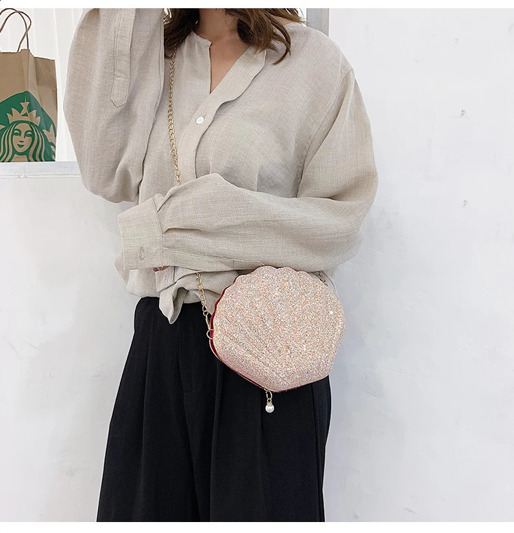 Women Shoulder Handbags Shell Bag Chain Cute Sequins Small Phone Money Pouch Zipper Crossbody Bags for Bolsa Feminina 240725ZYl