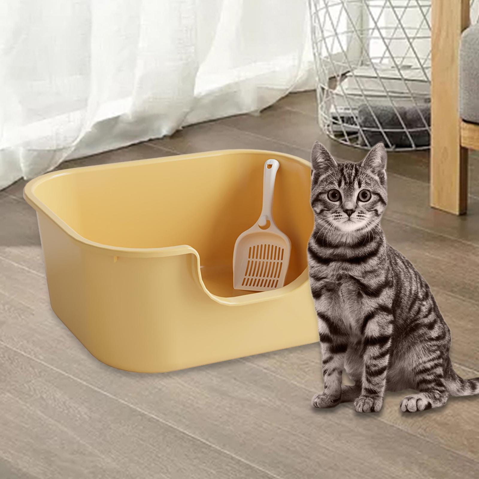 Open Top Pet Litter Tray High Sided Cat Litter Tray Anti Splashing Bedpan Cat Litter Basin for Small and Large Cats Large Space