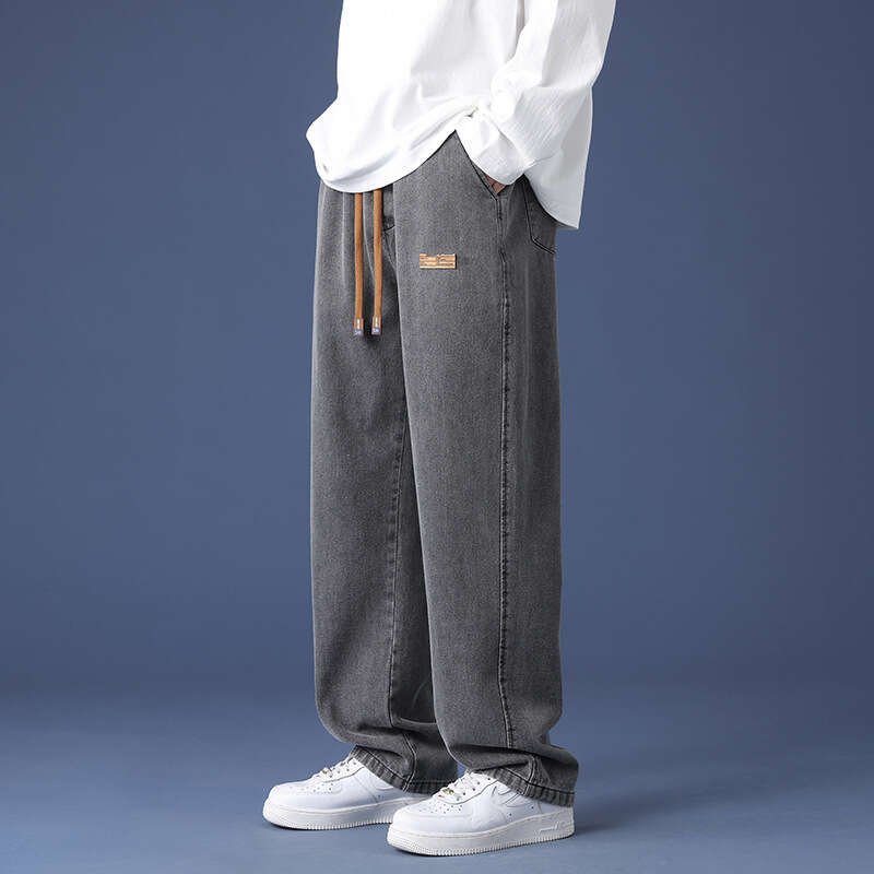 Jeans 2024 Autumn Fashion Brand Loose Straight Tube Clothing Casual High Street American Mens Pants College Style Harlan Sweatpants Half Pants for Men
