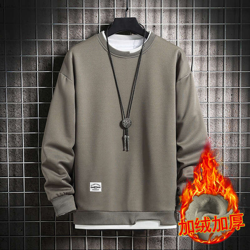 Sweatshirt 2024 Autumn Winter Plus Velvet Long Sleeved T-shirt and Teenagers Fake Two-piece Round Neck Casual Sweatshirt Top Men Hoody Designer Hoodie